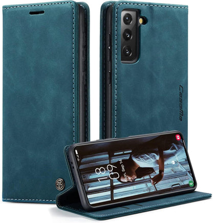 Handyhülle Samsung Galaxy S21 5G Leder Kartenfach Magnet Blaugrün