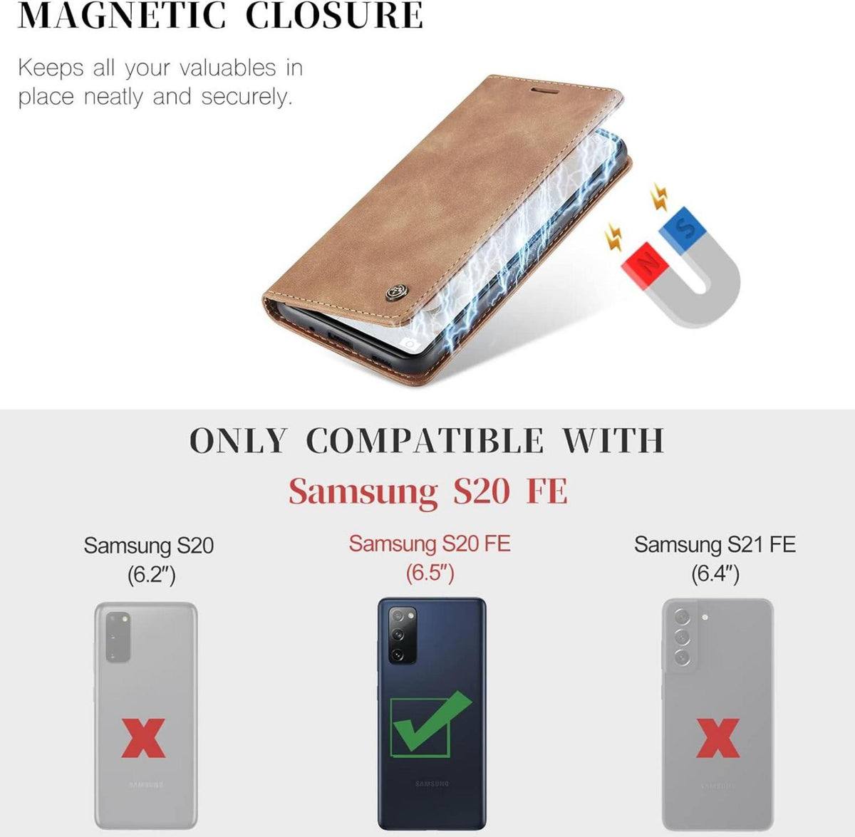 CaseMe Samsung Galaxy S20 FE 5G/4G Hülle Leder Flip Braun