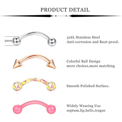Edelstahl Piercing Set 20-teilig für Augenbrauen, Lippe, Helix