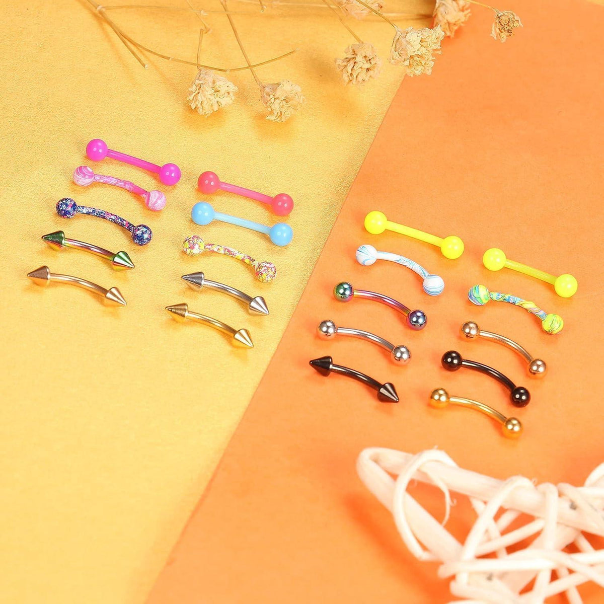 Edelstahl Piercing Set 20-teilig für Augenbrauen, Lippe, Helix