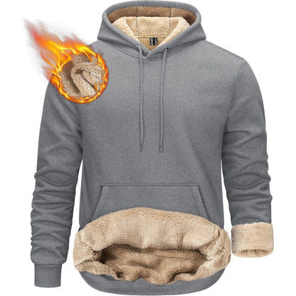 Herren Sherpa Hoodie mit Kängurutasche – Warm & Winddicht – Hellgrau XL