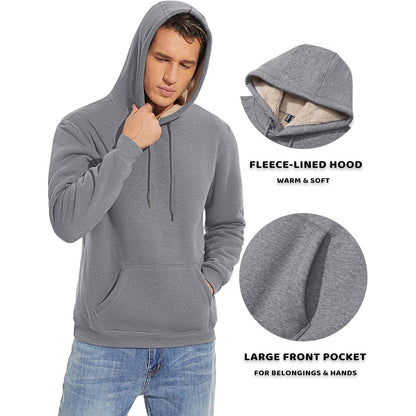 Herren Sherpa Hoodie mit Kängurutasche – Warm & Winddicht – Hellgrau XL