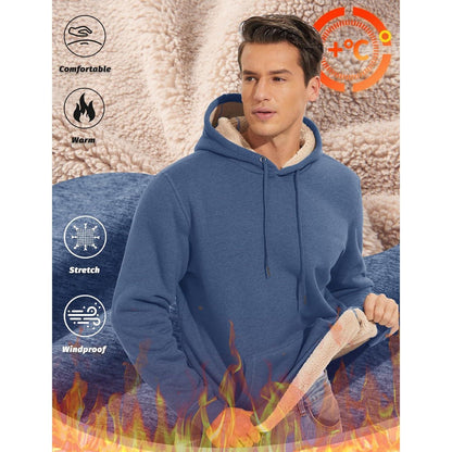 Herren Sherpa Hoodie, warm gefüttert, Kängurutasche, L Blaugrau