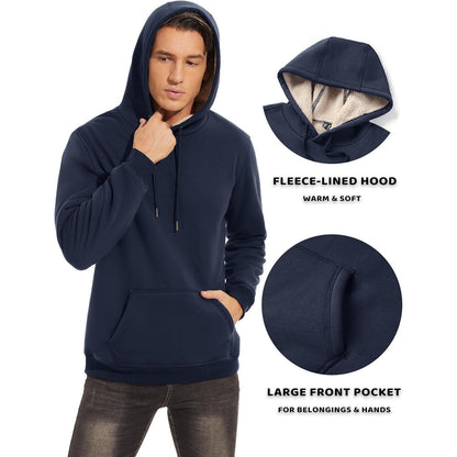 Herren Sherpa Hoodie Dunkelblau Warm Gefüttert Kängurutasche
