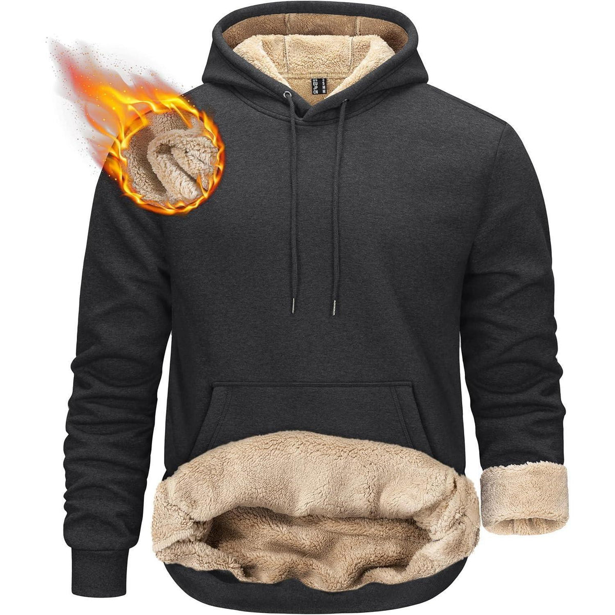 Herren Sherpa Hoodie – Dickes Fleece, Winddicht, Dunkelgrau S