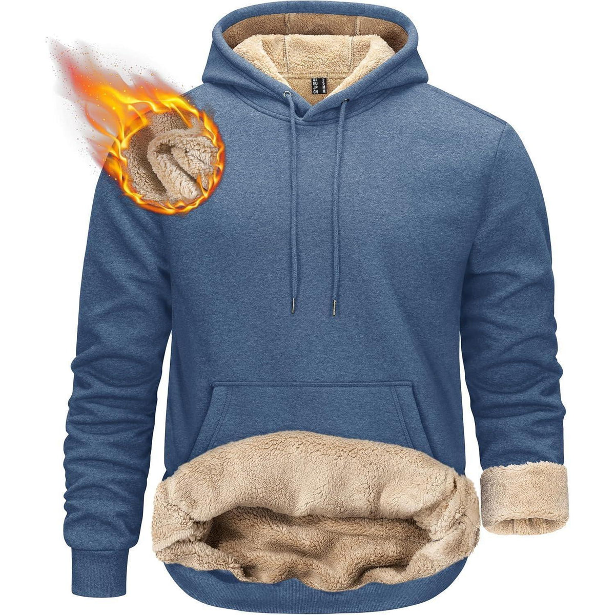 Herren Sherpa Hoodie mit Kängurutasche, Blaugrau, Größe M