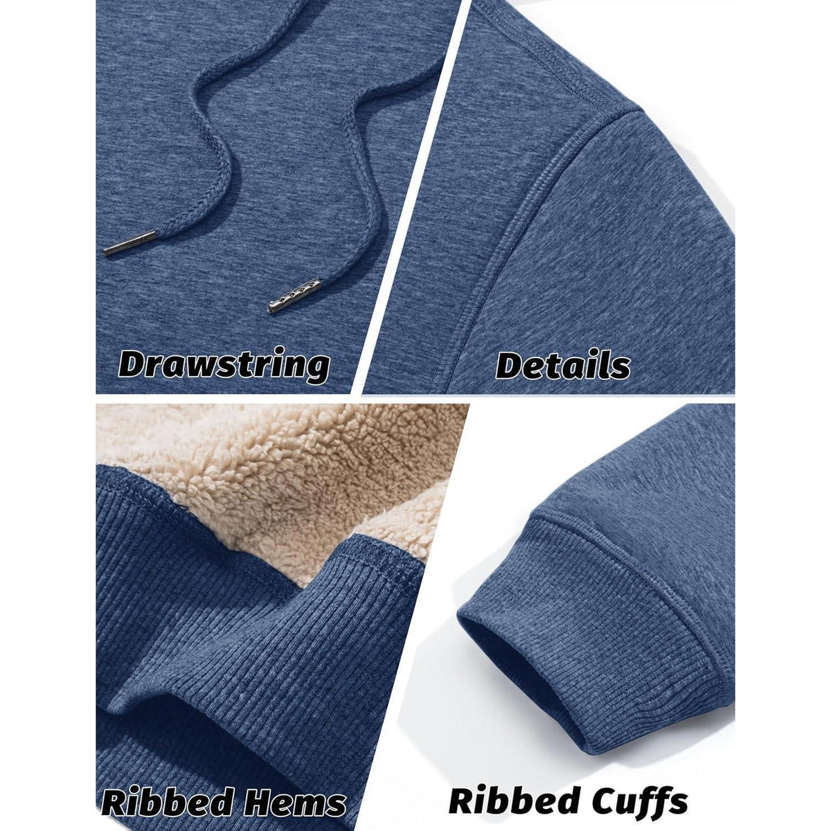 Herren Sherpa Hoodie mit Kängurutasche, Blaugrau, Größe M
