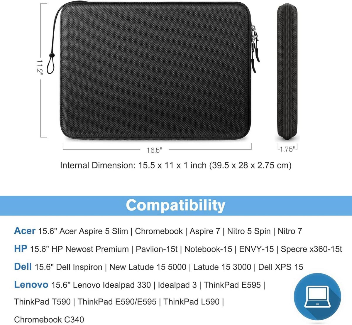 Laptop Tasche Hartschale für 16 Zoll MacBook Pro - Stoßfest Schwarz
