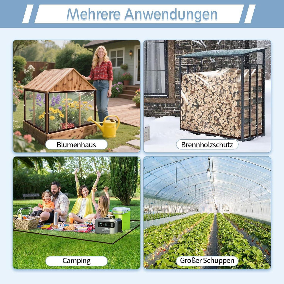 Transparente Abdeckplane 2x5m mit Ösen, wasserdicht & reißfest