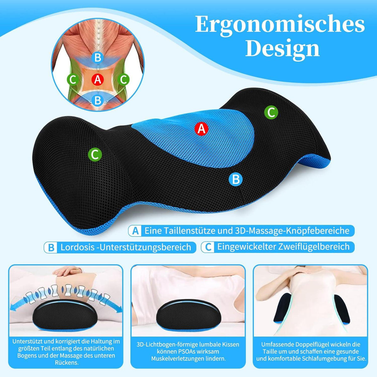 Lendenkissen Memory Foam Orthopädisch Ergonomisch Blau