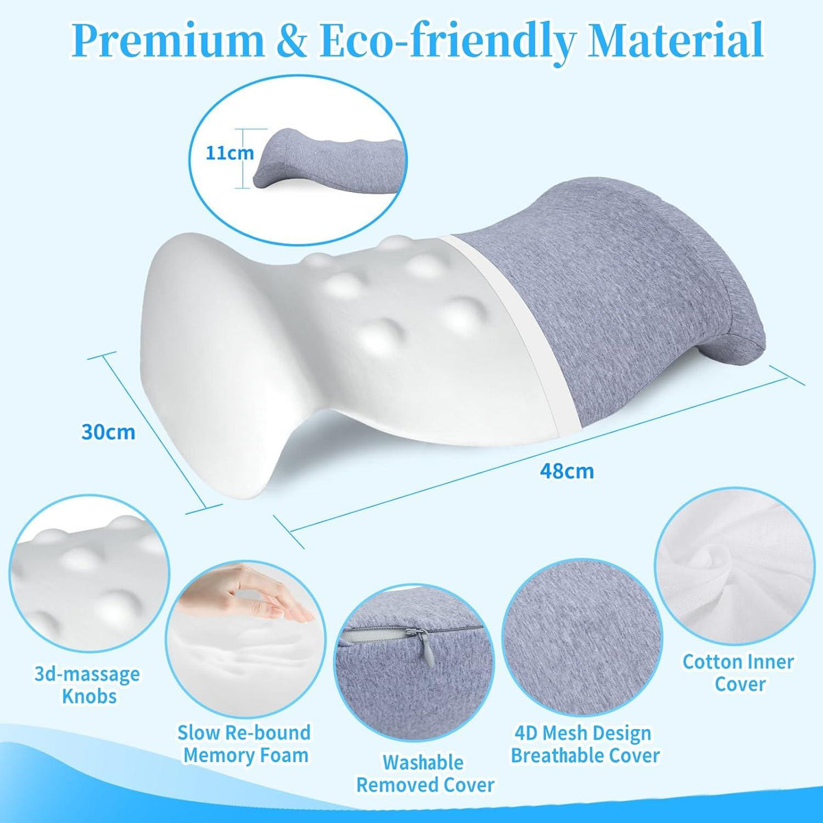 SAHEYER Orthopädisches Lendenkissen Memory Foam Rückenstütze Grau