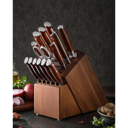 15-teiliges Damaststahl Messerblock Set mit Wetzstahl & Schere