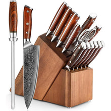 XINZUO Damaststahl 15tlg. Messerblock Set mit Wetzstahl