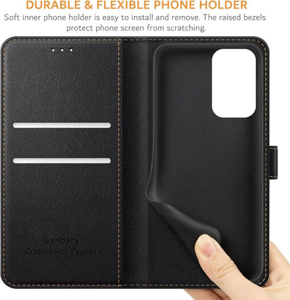 Handyhülle Samsung Galaxy A33 5G: Leder Flipcase Schwarz mit