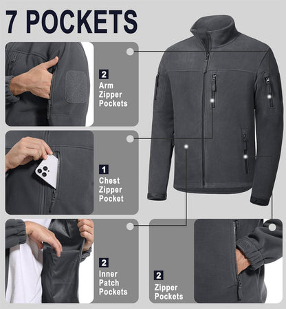 Herren Outdoor Fleecejacke Winddicht Taktische Armee Jacke 7 Taschen Stehkragen