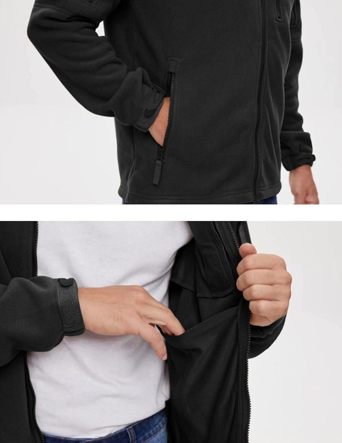 Herren Outdoor Fleecejacke Taktische Armeejacke 7 Taschen Winddicht M Schwarz