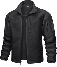 Outdoor Fleecejacke mit 7 Taschen, winddicht, warm, Schwarz