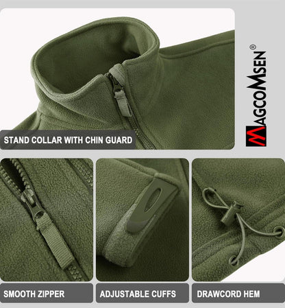 Herren Outdoor Fleecejacke Winddicht 7 Taschen Stehkragen XL Armeegrün
