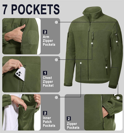 Herren Outdoor Fleecejacke Warme Winddichte Jagdjacke mit 7 Taschen XL