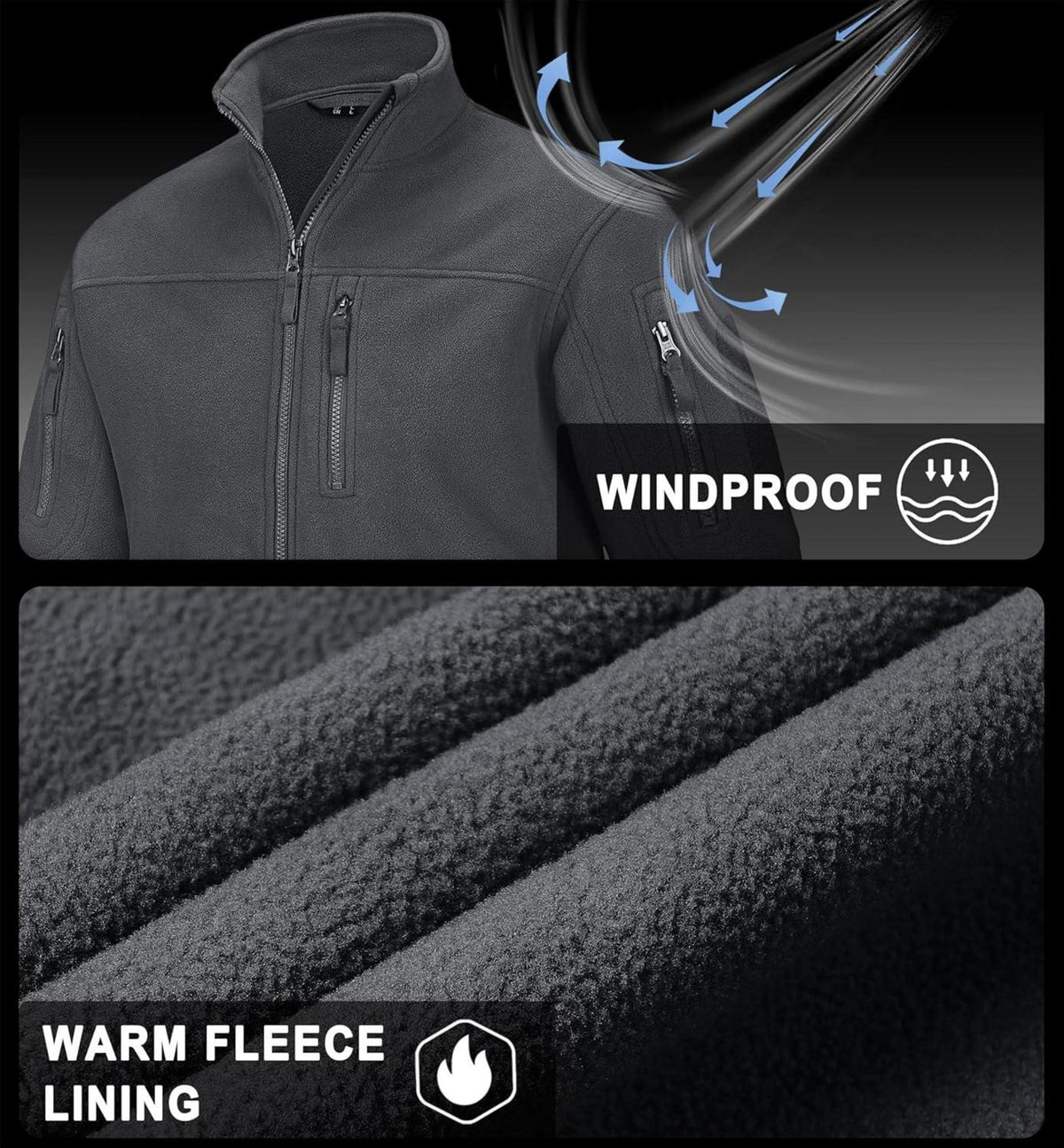 Outdoor Fleecejacke mit 7 Taschen Winddicht Stehkragen Männlich