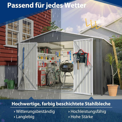 Gerätehaus Metall 300x250 cm mit Fundamentrahmen & Türverschluss