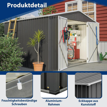 Gerätehaus Metall 300x250 cm mit Fundamentrahmen & Türverschluss