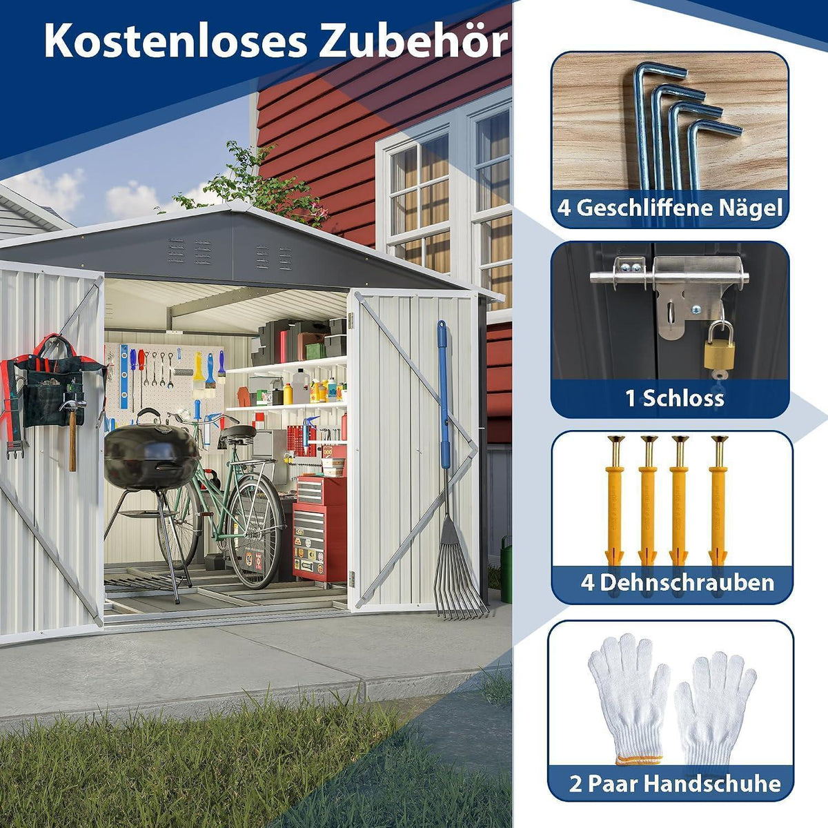 Gerätehaus Metall 300x250 cm mit Fundamentrahmen & Türverschluss
