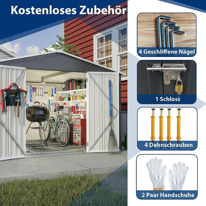 Gerätehaus Metall 300x250 cm mit Fundamentrahmen & Türverschluss