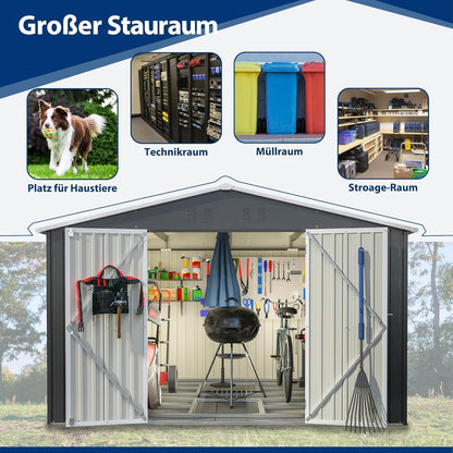 Gerätehaus Metall 300x250 cm mit Fundamentrahmen & Türverschluss