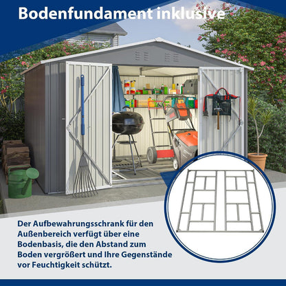 Großes Gerätehaus 8x10ft mit Fundamentrahmen & Satteldach