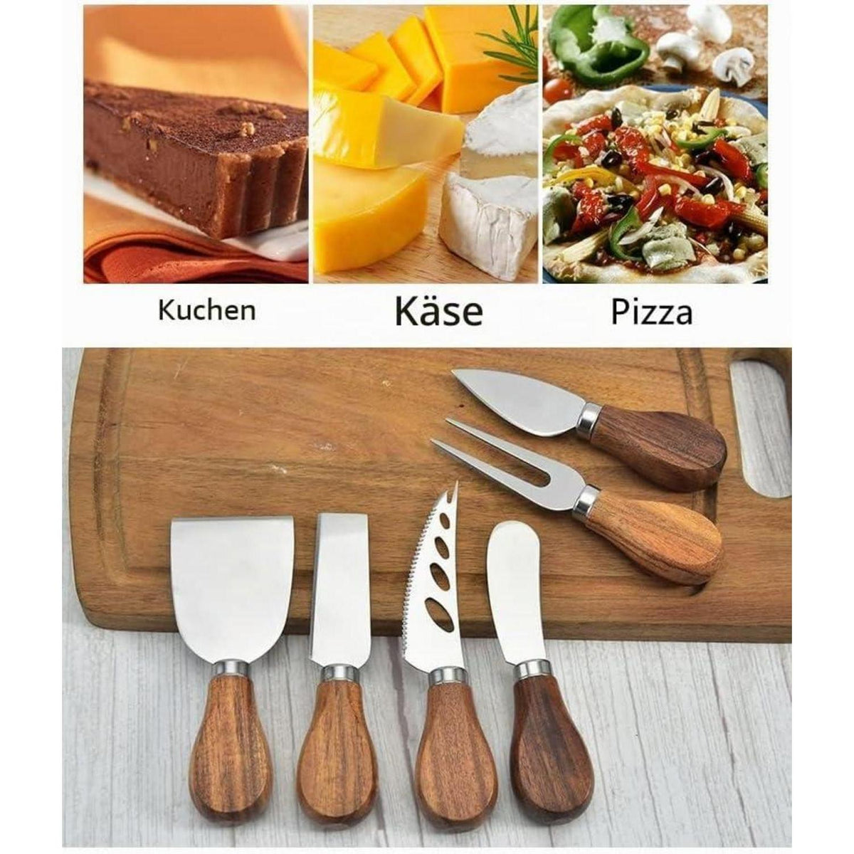 Käsemesser Set 6-teilig Edelstahl mit Holzgriff & Geschenkbox