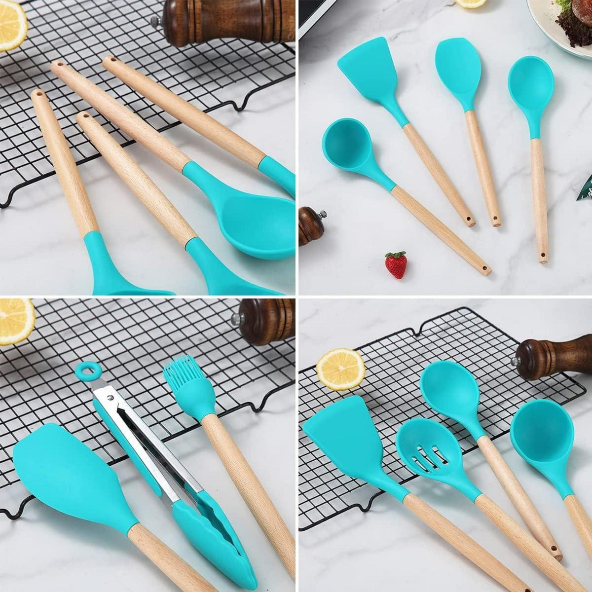 Silikon Küchenutensilien 38-teilig Set mit Holzgriff und