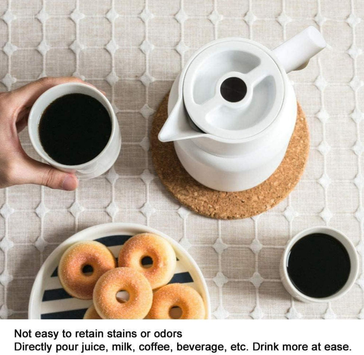 Thermoskanne 1l Kaffeekanne Holzgriff Glaseinsatz Isolierung