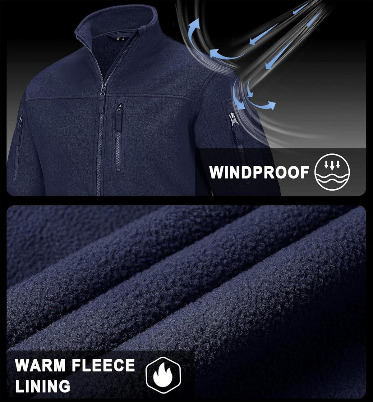 Outdoor Fleecejacke 7 Taschen Stehkragen Winddicht XXL Männer