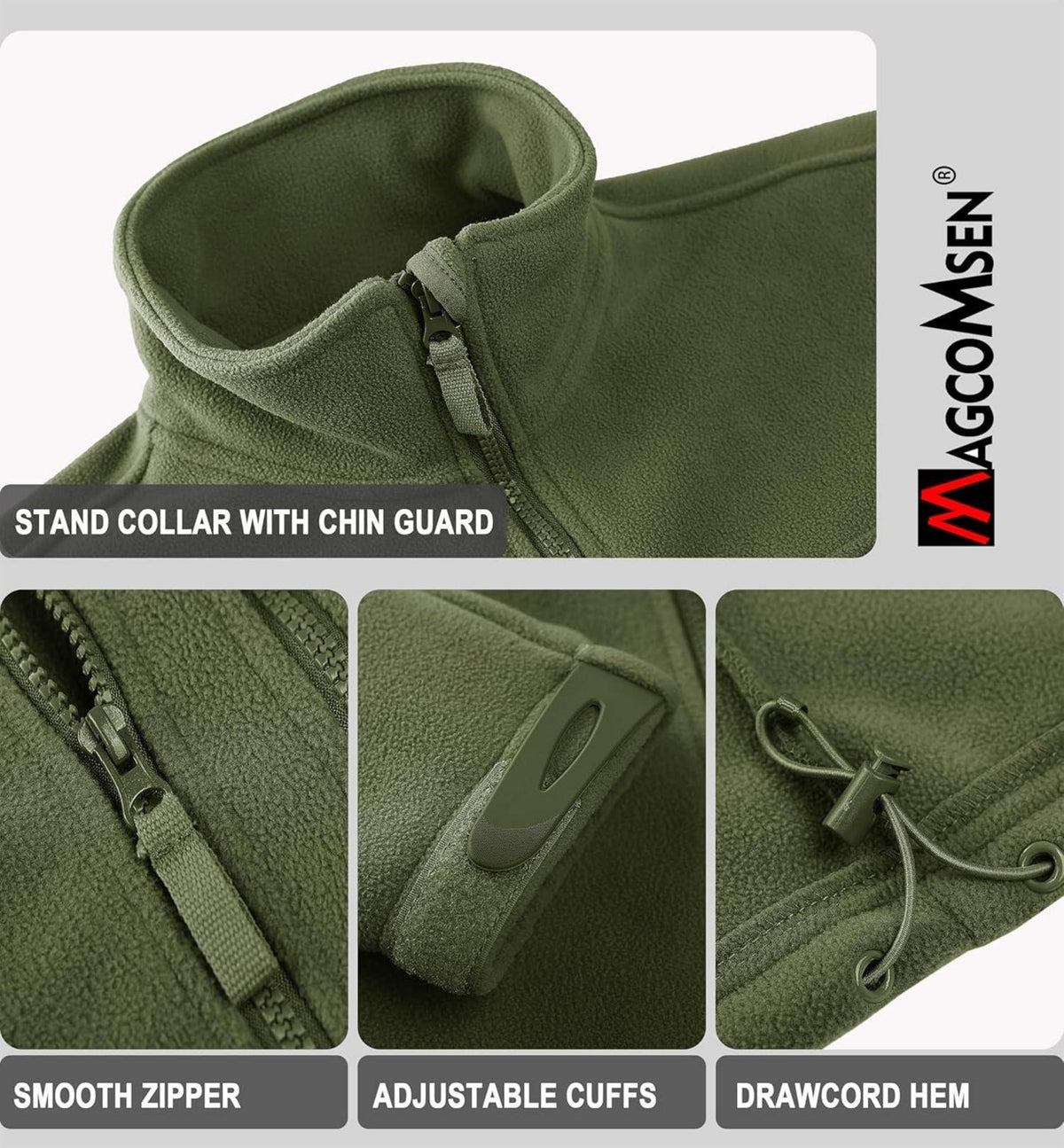 Herren Outdoor Fleecejacke Winddicht Taktische Armee Jacke 7 Taschen Stehkragen XXL Armeegrün