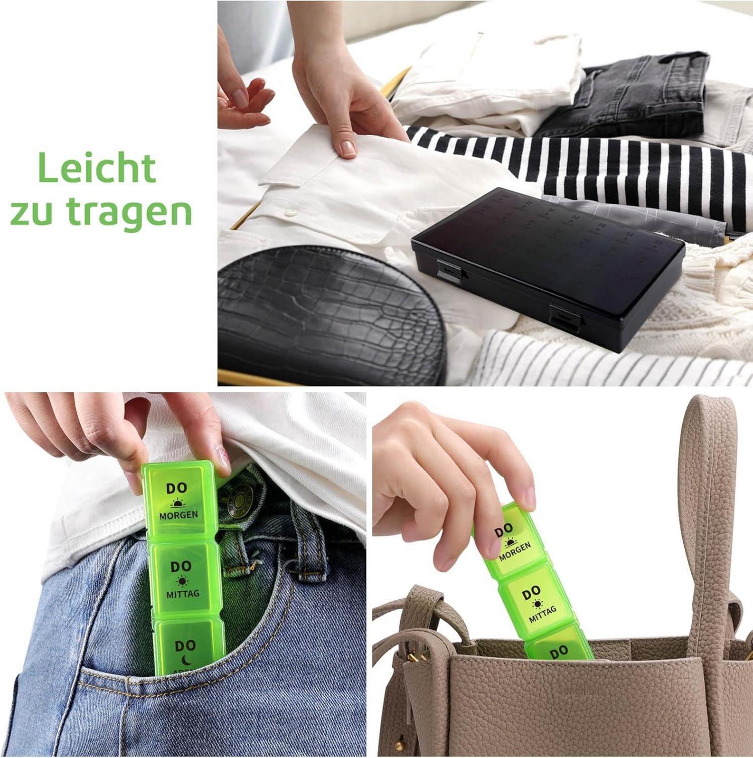 Tablettenbox 7 Tage Medikamentenbox BPA-frei große Fächer
