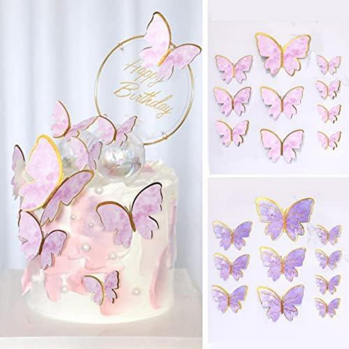 Happy Birthday Tortendeko Schmetterling 21tlg. 3D Butterfly lila Torte Cupcake