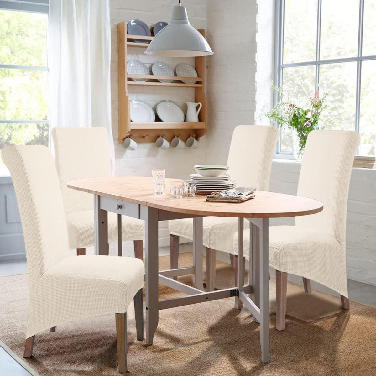 Stuhlhussen 2er-Set Stretch XL Cremeweiß – Universal Passform