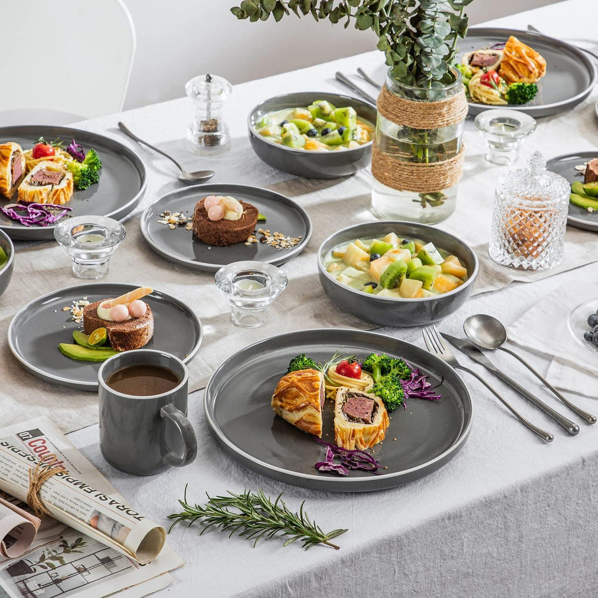 Steingut Tafelservice 48-teilig SESAM Design für 4-12 Personen