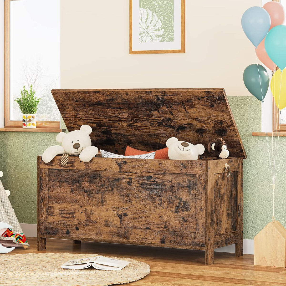 HOOBRO Truhe Sitzbank Stauraum Spielzeugtruhe Schuhbank 100 cm Dunkelbraun