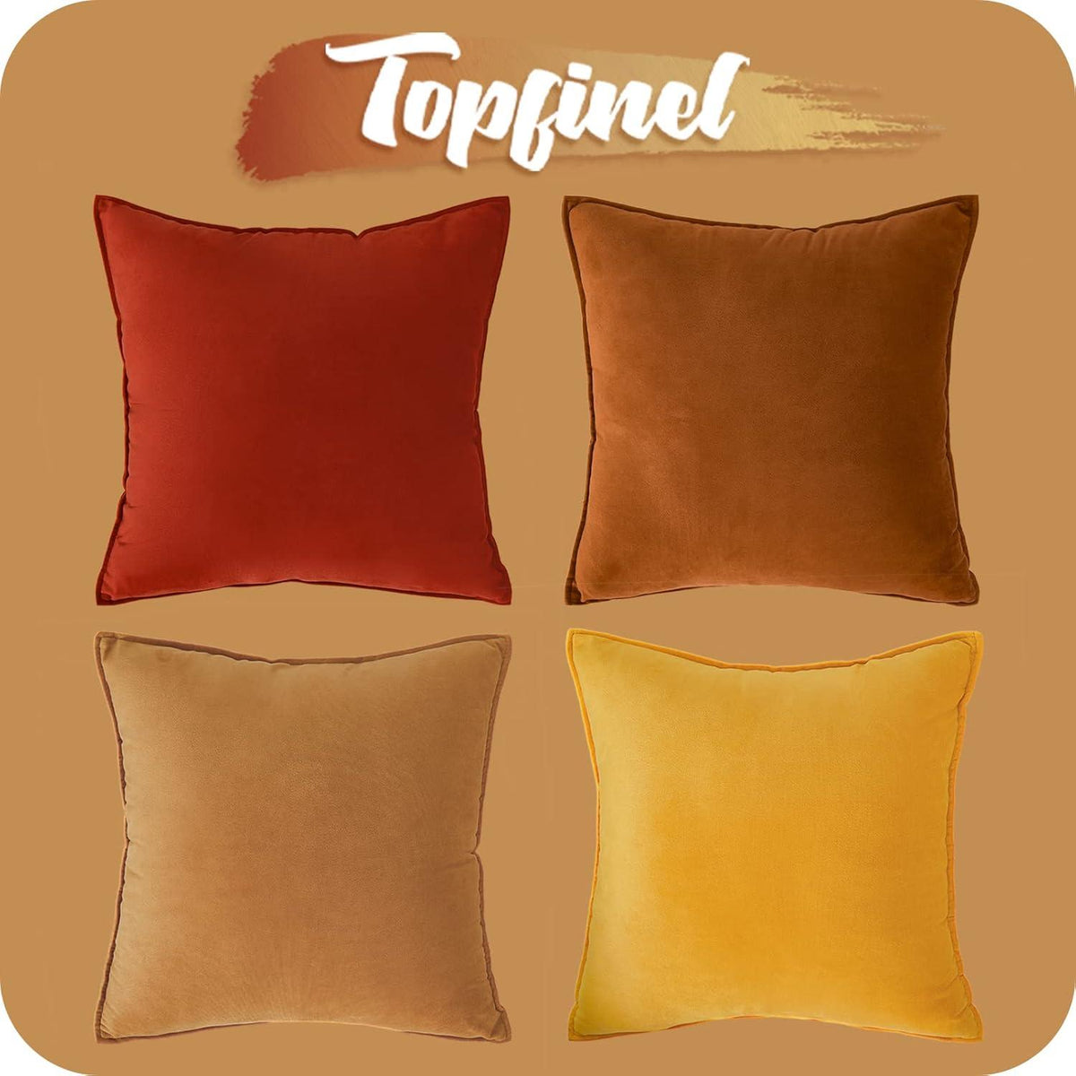 Kissenbezug 40x40 cm Gelb Orange Samt 4er Set Dekokissen Zierkissen