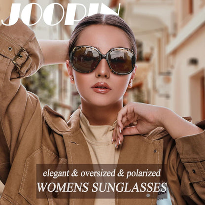 Übergroße Damen Sonnenbrille polarisiert UV400 Leopard/Braun