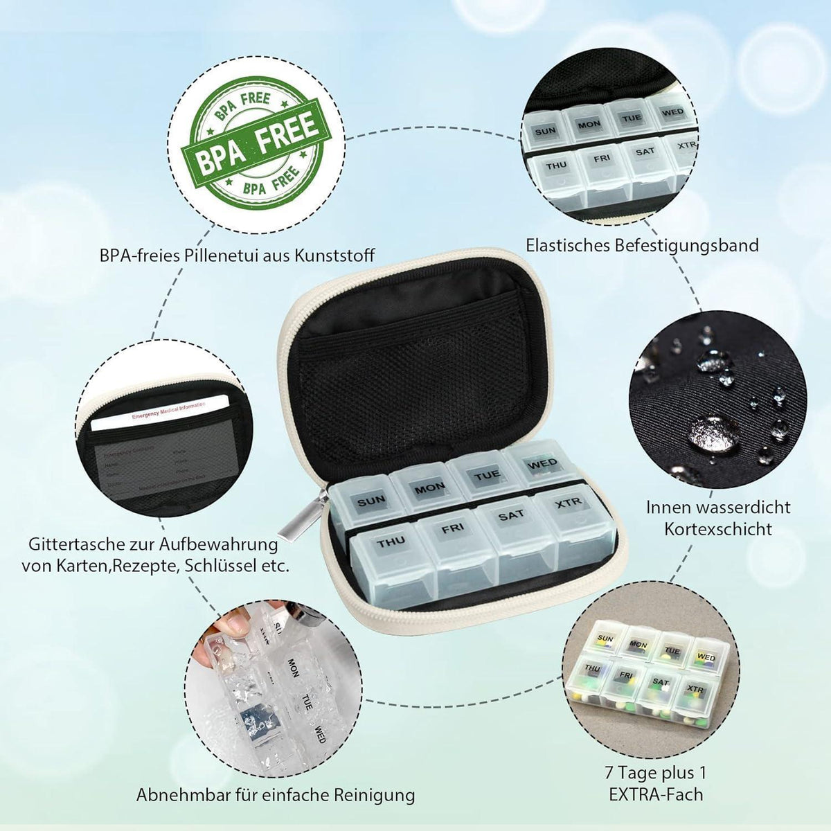 7-Tage Pillendose mit Stofftasche – Blüte 02