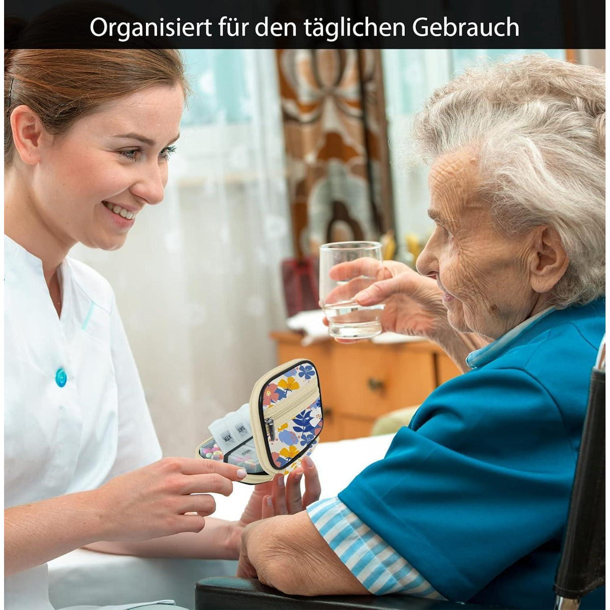 7-Tage Pillendose mit Stofftasche – Blüte 02