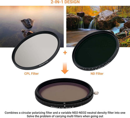 72mm Variabler ND CPL Filter 2 in 1 ND2-ND32 5 Stop für Canon Nikon