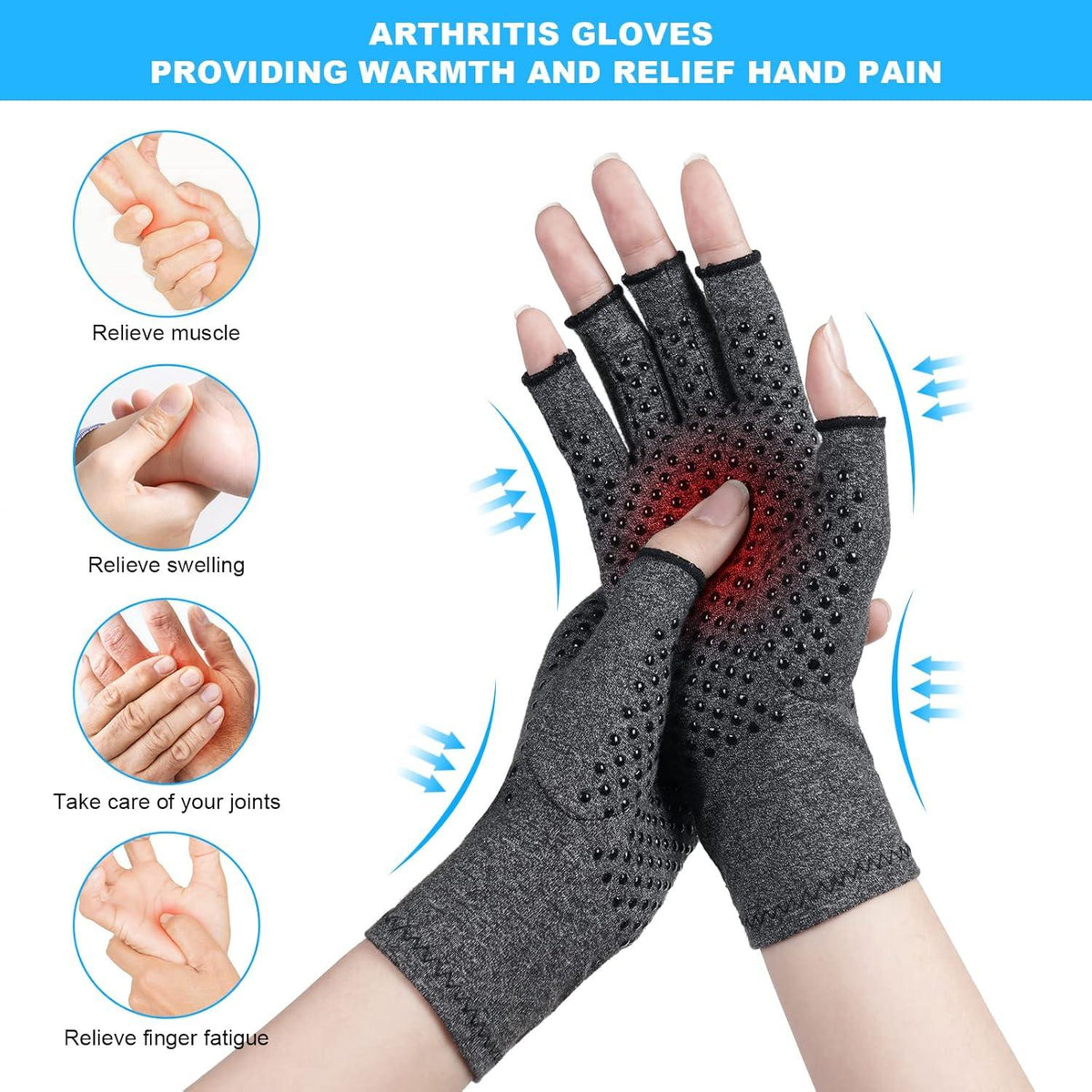 ACWOO Arthritis Kompressionshandschuhe für Damen und Herren Schwarz S