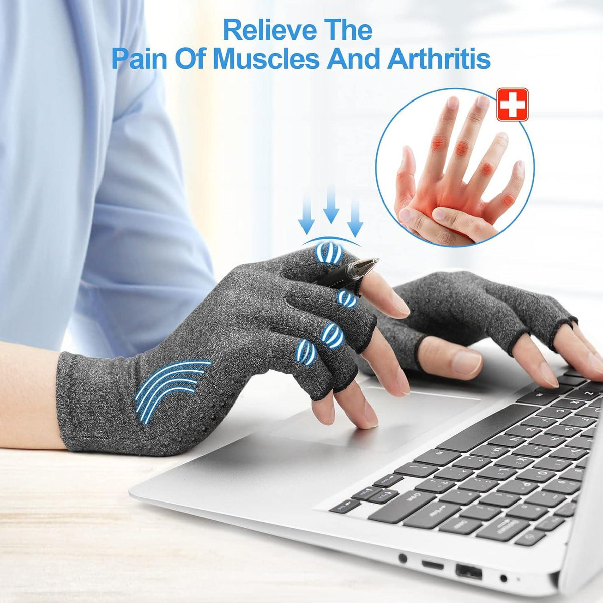 Kompressionshandschuhe Arthritis Fingerlose Schwarz Unisex Größe L