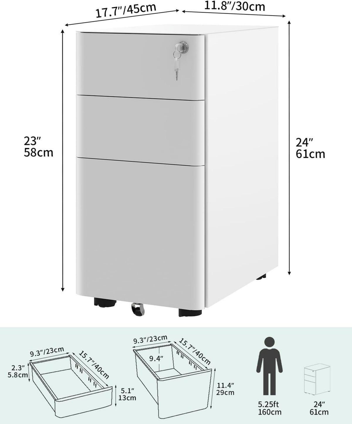 Rollcontainer mit 3 Schubladen, Metall Aktenschrank
