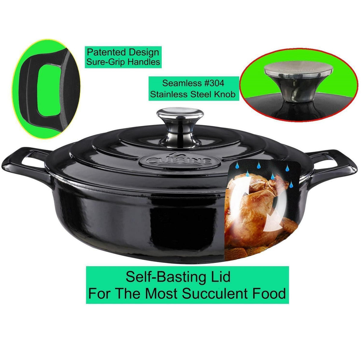 Gusseisen Schmorpfanne mit Deckel – 28 cm, 3,5 L