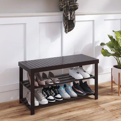 Schuhbank Bambus Schuhregal Sitzbank 3 Ablagen